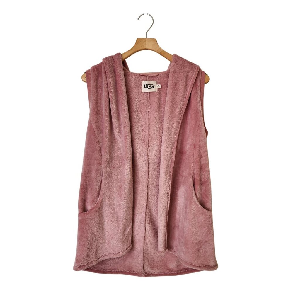 UGG Hooded Dusty Pink Plush Sleeveless Vest Hoodie Soft Comfy Cozy Pastel Cute - Picture 1 of 9
